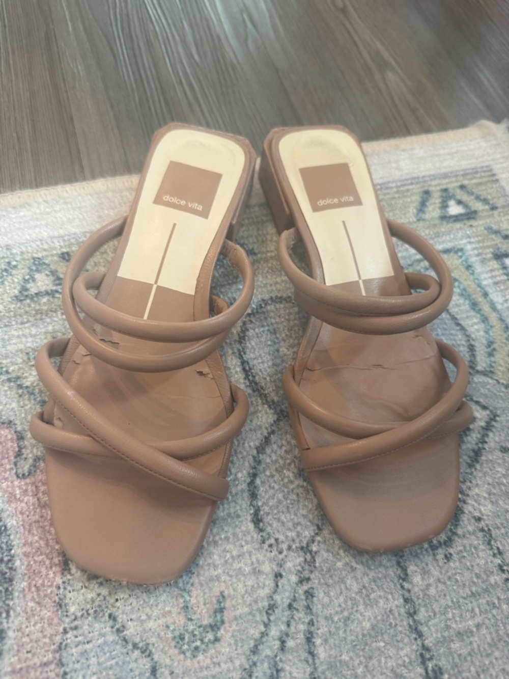 Dolce Vita Nude Tan Strappy Square-Toe Slide Heels